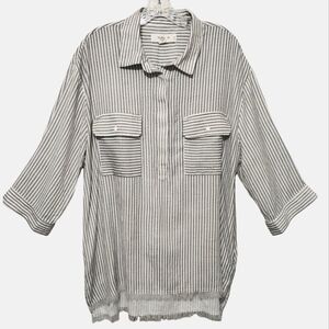 Workshop Republic Clothing Women's Pin Stripe Frayed Hem Top 1X